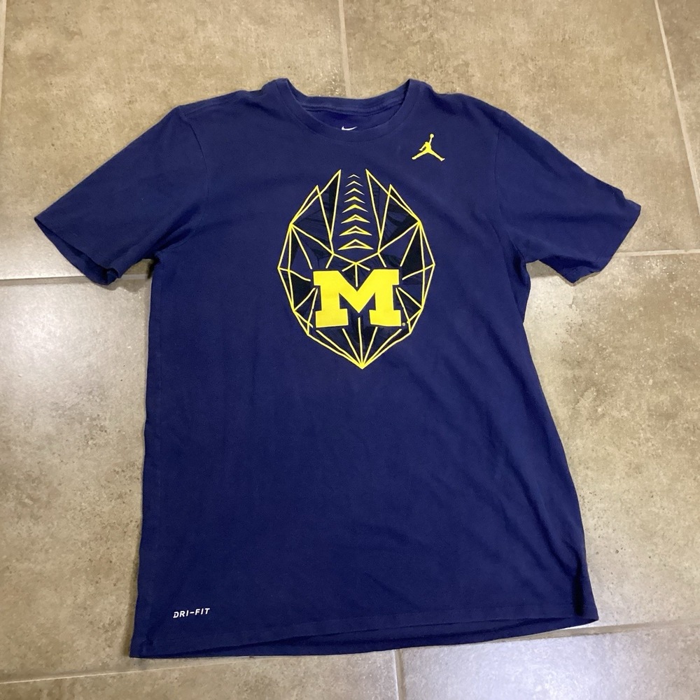 Nike Jordan Michigan Wolverines Football Mens Sz M T-Shirt Navy Blue Yellow